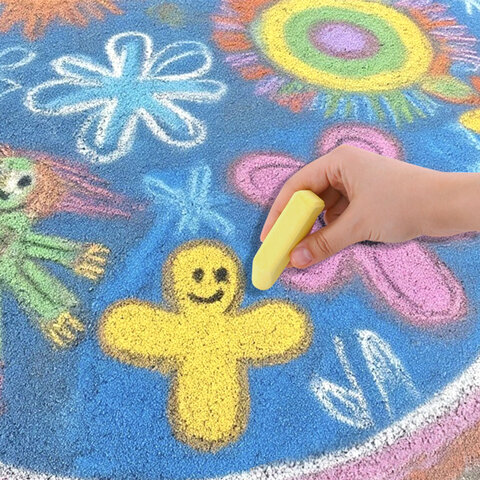 Мел в ведерке для рисования на асфальте 22 штуки, ПИФАГОР, цветной квадратный УТОЛЩЕННЫЙ