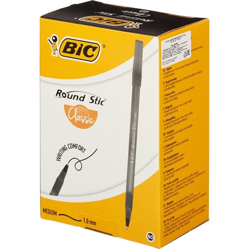 Ручка шариковая масляная BIC Round Stic черная (толщина линии 0.4 мм)