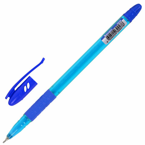 Ручка шариковая масляная с грипом BRAUBERG GLASSY TONE, СИНЯЯ, узел 0.7 мм, линия письма 0.35 мм