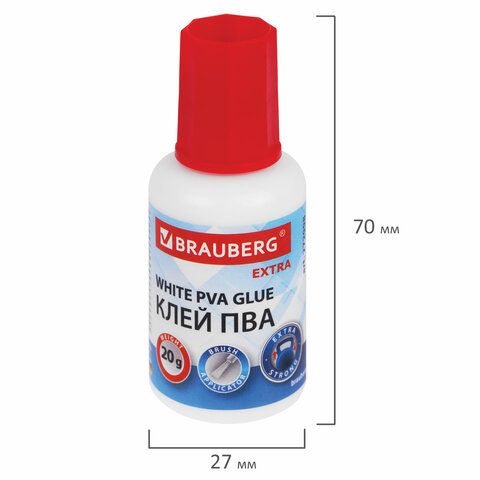 Клей ПВА УСИЛЕННЫЙ 20 г с кисточкой (бумага, фотографии, картон, дерево), BRAUBERG Extra