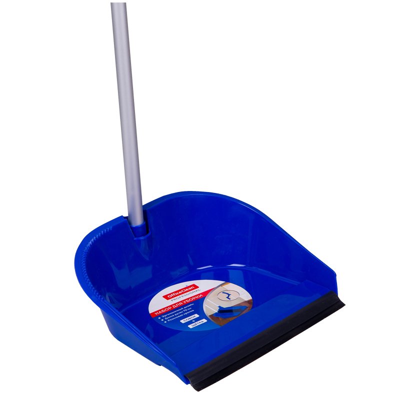 Совок для мусора OfficeClean Professional со щеткой-сметкой, алюм. ручка 70см, пластик, резин. кромка