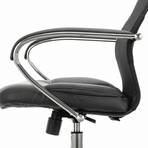 Кресло офисное BRABIX PREMIUM «Stalker EX-608 CH», хром, ткань-сетка/кожзам, черное, 532091
