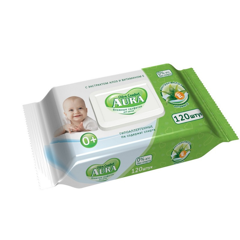 Влажные салфетки детские Aura Ultra Comfort 120 штук в упаковке