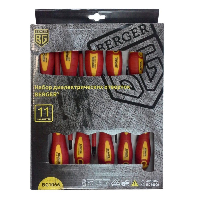 Набор отверток диэлектрических до 1000V 11 предметов BERGER BG1066