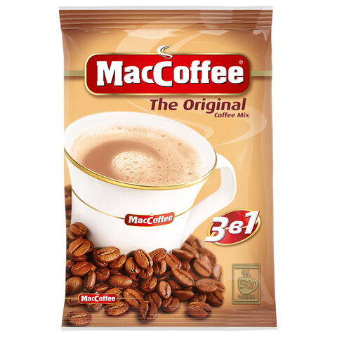 превью Кофе растворимый MacCoffee «3в1 Оригинал», КОМПЛЕКТ 50 пакетиков по 20 г