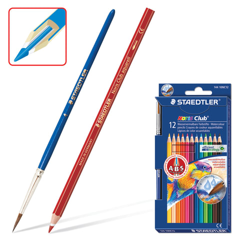 Карандаши цветные акварельные STAEDTLER «Noris club»,12 цветов+кисть, заточенные