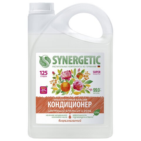 превью Кондиционер-бальзам для белья 3.75 л SYNERGETIC «Цветущий апельсин и роза», концентрат