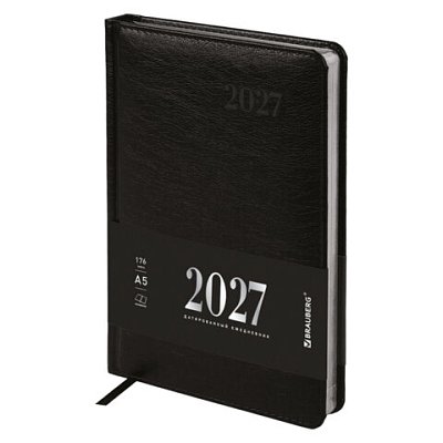 Ежедневник датированный 2027, А5, 138×213 мм, BRAUBERG «Impression», под кожу, черный