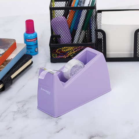 Диспенсер для клейкой ленты шириной до 26 мм, ЛАВАНДОВЫЙ (лента в подарок! ), утяжеленный большой, BRAUBERG