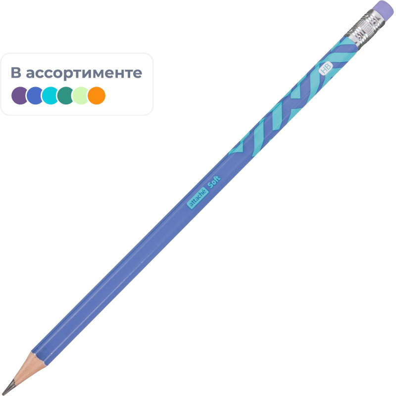 превью Карандаш чернографитный Attache Soft HB, ласт, шестигр, дерево, в асс