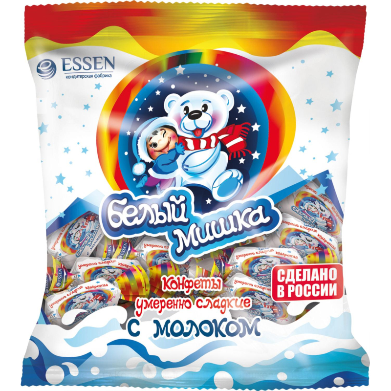 Конфеты жевательные Essen Белый Мишка неглазирован с дробл арахисом, 500г