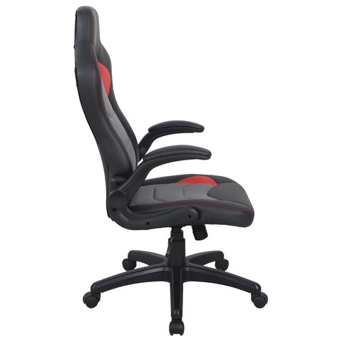Кресло компьютерное BRABIX «Skill GM-005»откидные подлокотникиэкокожачерное/красное532496