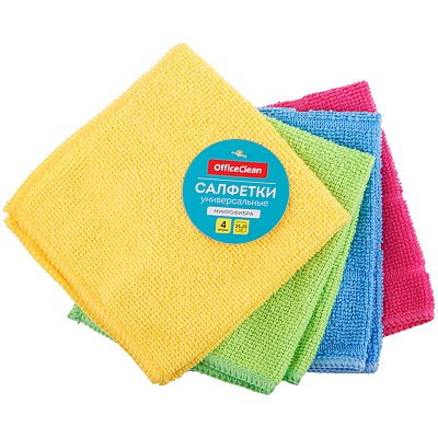 Салфетки для уборки OfficeClean «Универсальные», набор 4шт., микрофибра, 25×25см