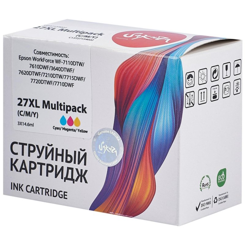 Картридж струйный Sakura C13T27154022 27XL вод наб для Epson WF-7110DTW
