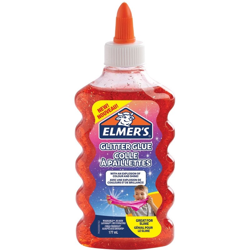 превью Клей канцелярский Elmers «Glitter Glue», 177мл, для слаймов, красный, с блестками, прозрачный