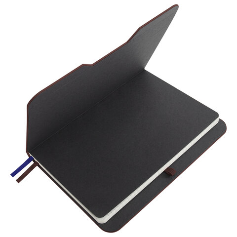 Блокнот А5 (148×218 мм), BRAUBERG «NOTE», под кожу софт-тач, с резинкой, 80 л., клетка, коричневый