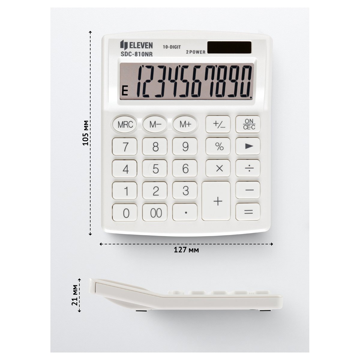 Калькулятор настольный Eleven SDC-810NR-WH, 10 разрядов, двойное питание, 127×105×21мм, белый