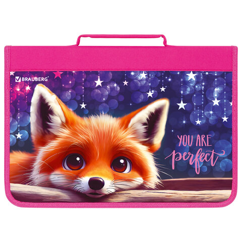 превью Папка на молнии BRAUBERG А4 с ручкой, с органайзером, 1 отделение, «Cute fox»