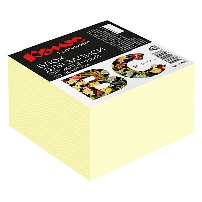 Блок для записей Комус BC 90×90х50 желтый пастель на склейке