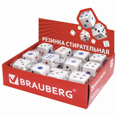 Резинка стирательная BRAUBERG в форме игральной кости, 24?24?24 мм, белая, пакет