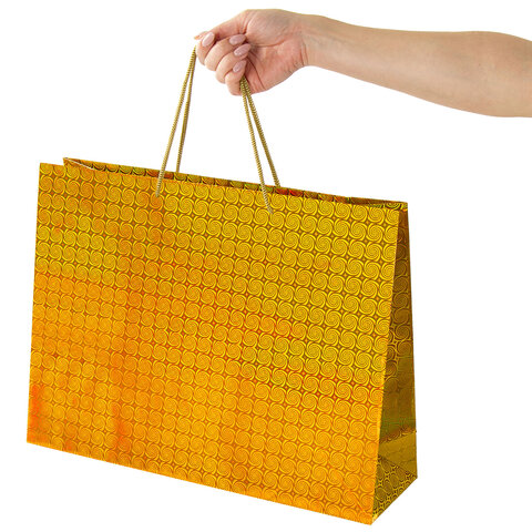 Пакет подарочный 45×13x33 см (XL), НАБОР 3 шт., 3 дизайна, голография, ЗОЛОТАЯ СКАЗКА