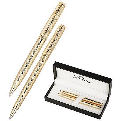 Набор Delucci «Celeste»: ручка шарик., 1мм и ручка-роллер, 0.6мм, синие, корпус золото, подар. уп. 