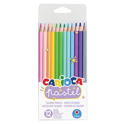 превью Карандаши цветные пастельные CARIOCA «Pastel», 12 цветов, шестигранные, заточенные, ПВХ чехол, 43034