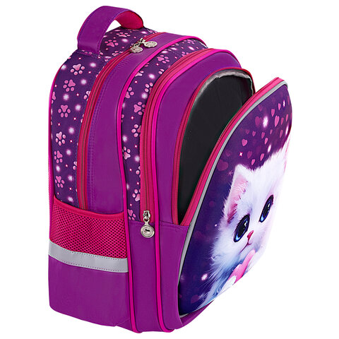 Рюкзак BRAUBERG KIDS MIND с пеналом в комплекте, 2 отделения, «Humble Cat», 40×28х18 см