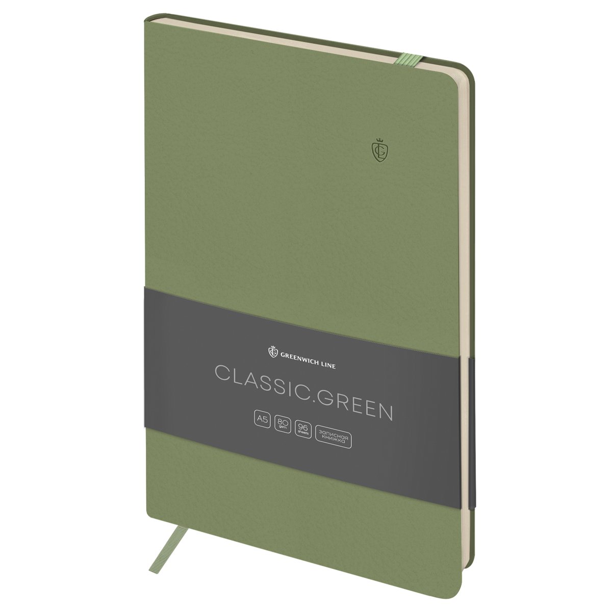 превью Записная книжка А5 96л. ЛАЙТ, кожзам, Greenwich Line «Classic. Green», с резинкой, блок без линовки