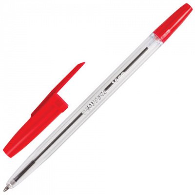 Ручка шариковая BRAUBERG SBP001r, корпус прозрачный, толщина письма 1,0 мм, красная