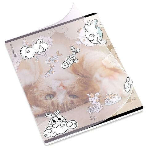 Тетрадь обложка пластик, А5, 48 л., скоба, клетка, ErichKrause, «Dream Cat» (микс в спайке)