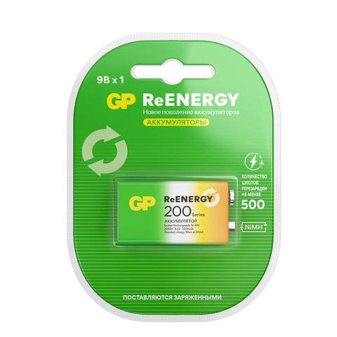 Батарейка аккумуляторная GP ReEnergy Ni-Mh 1 шт., «Крона» (20R8H 9V), 200 mAh