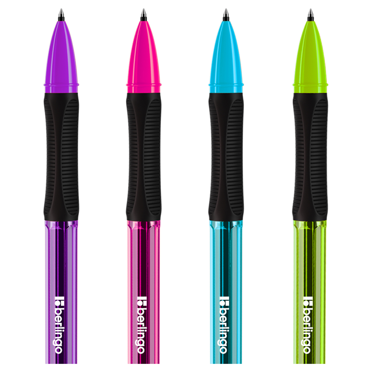 Ручка гелевая Berlingo «Tribase Gel grip neon» черная, 0.5мм, грип