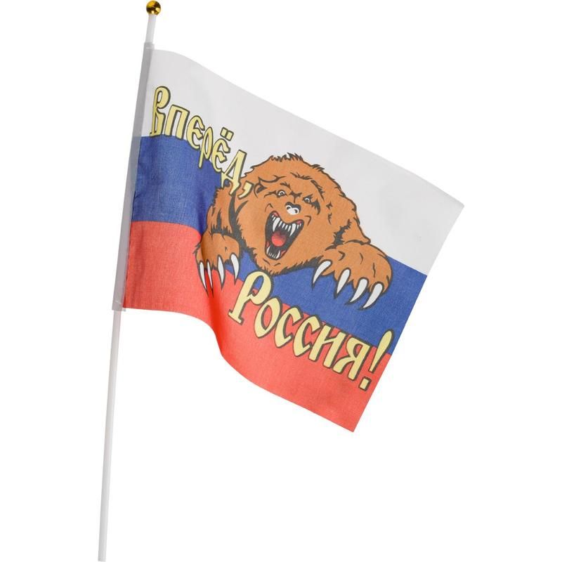 Флаг Россия вперед с медведем 16×24 см (с флагштоком) арт. 1249737 ...
