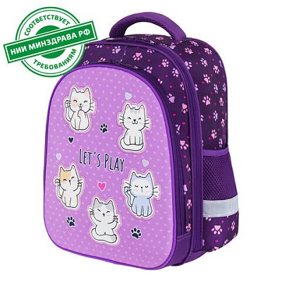 Ранец BRAUBERG KIDS STANDARD, 2 отделения, «Playing kittens», 36×28х14 см