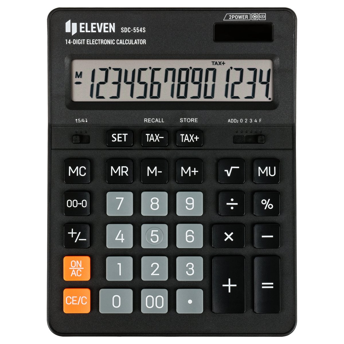 Калькулятор настольный Eleven SDC-554S, 14 разрядов, двойное питание, 155×205×36мм, черный