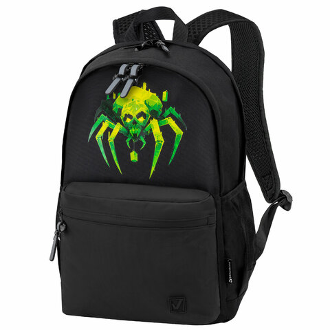Рюкзак BRAUBERG FASHION CITY универсальный, 2 отделения, Green Spider, черный, 46×31х15 см