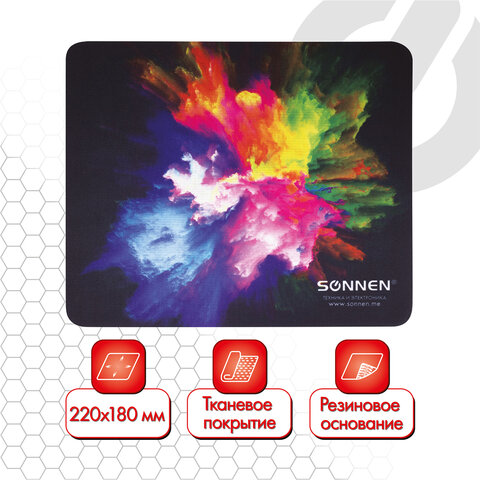 превью Коврик для мыши SONNEN «EXPLOSIVE», резина + ткань, 220×180х3 мм
