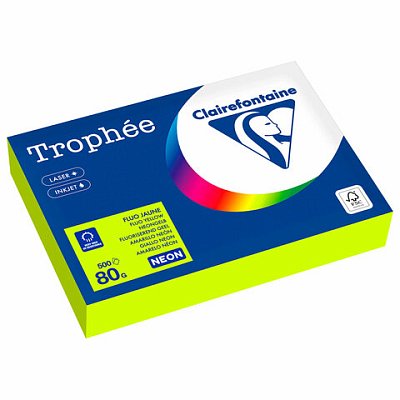 Бумага цветная CLAIREFONTAINE, А4, 80 г/м2, 500 л., неон, желтый, Франция