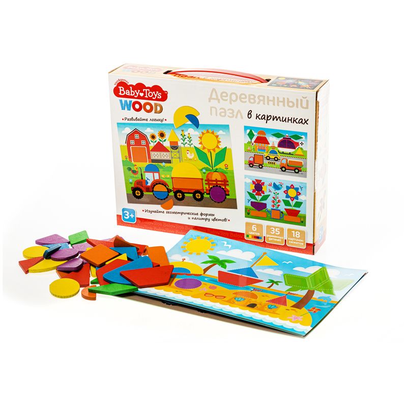 превью Деревянный пазл Baby Toys, 35 элементов, картонная коробка