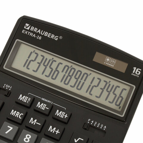 Калькулятор настольный BRAUBERG EXTRA-16-BK (206×155 мм), 16 разрядов, двойное питание, ЧЕРНЫЙ
