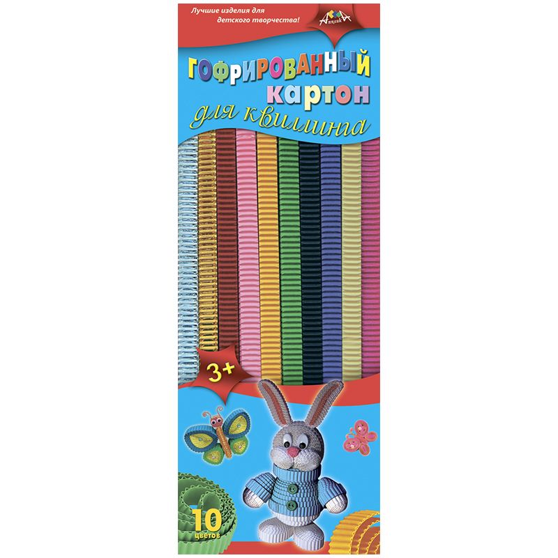 превью Гофрокартон для квиллинга Апплика, 10 цветов, 10мм, 60 полос, картон, европодвес