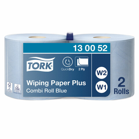 Протирочная бумага в рулонах Tork W1/W2 2-слойная (голубая, 2 рулона по 255 метров)
