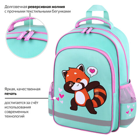 Рюкзак ПИФАГОР SCHOOL, 1 отделение, 3 кармана, «Red panda», 38×28×14 см
