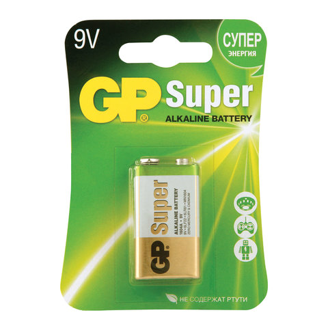 превью Батарейка GP Super F8/КРОНА/6LR61, 9В, алкалиновая, 1 шт. в блистере