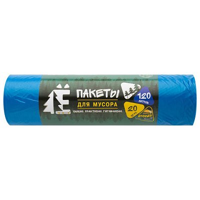 Мешки для раздельного сбора мусора 120 л, синие, в рулоне 20 шт., ПВД 20 мкм, 70×110 см, РОМАШКА