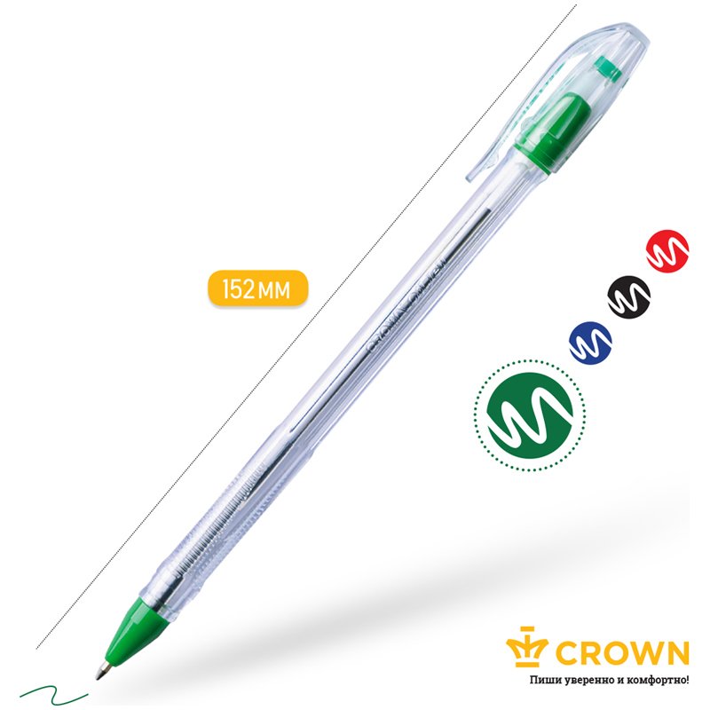 Ручка шариковая Crown «Oil Jell» зеленая, 0.7мм, штрих-код