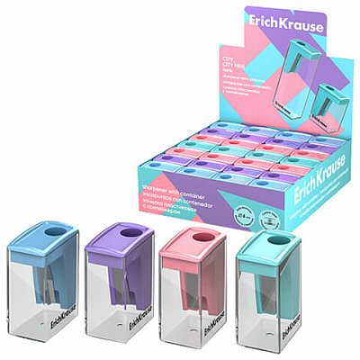 Точилка ERICH KRAUSE «City Mini», с контейнером, пластиковая, корпус ассорти