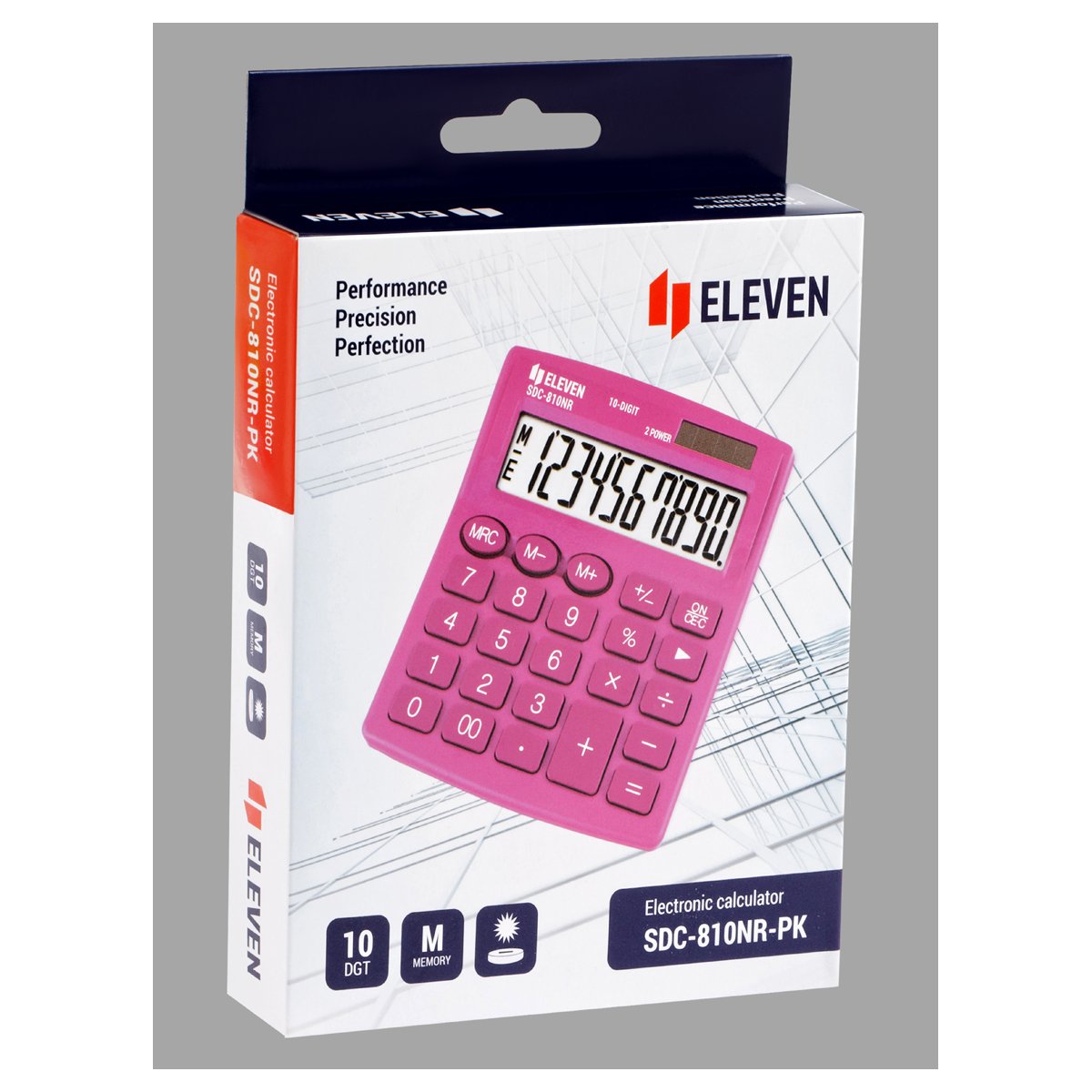 Калькулятор настольный Eleven SDC-810NR-PK, 10 разрядов, двойное питание, 127×105×21мм, розовый