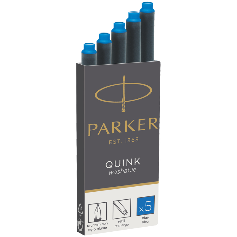Картриджи чернильные PARKER «Cartridge Quink», КОМПЛЕКТ 5 шт., смываемые чернила, синие